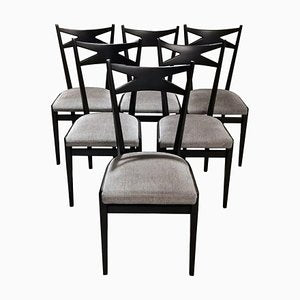 Ebonized Wood and Velvet Chairs in the style of Ico Parisi Style, Set of 6-QRS-1284091