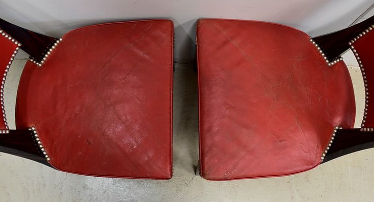 Ebony Macassar and Red Leather Dining Chairs, 1930s, Set of 2-RVK-696901