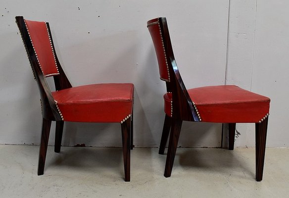 Ebony Macassar and Red Leather Dining Chairs, 1930s, Set of 2-RVK-696901