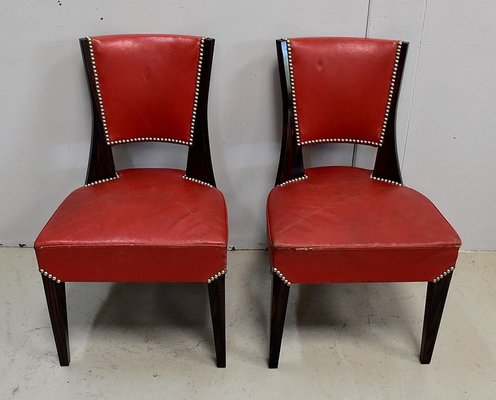 Ebony Macassar and Red Leather Dining Chairs, 1930s, Set of 2-RVK-696901