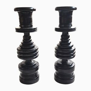 Ebony Turned Wood Candlesticks, Set of 2-NUX-1259710