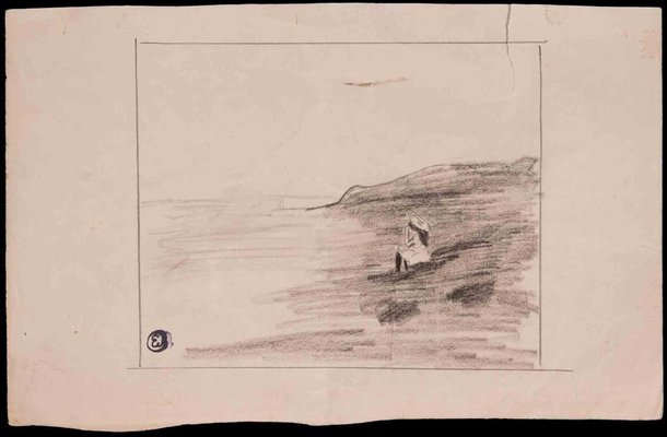 Edmond Cuisinier, The Girl by the Shore, Original Drawing, Early 20th-Century-ZCI-1362740