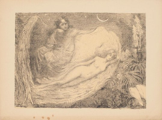 Edmond Marie Gabriël Van Offel, Angle and Nude, Early 1900, Original Lithograph-ZCI-792605