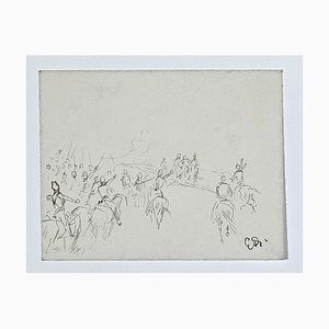 Edouard Detaille, Riders, Original Ink Drawing, Late 19th-Century-ZCI-1260055