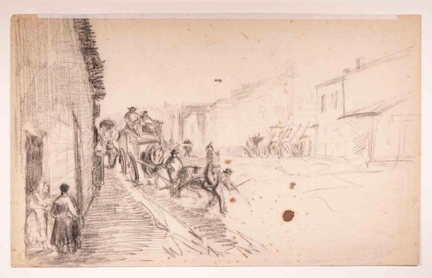 Edouard Dufeu, Carriage, Charcoal Drawing, Late 19th Century-ZCI-1343948