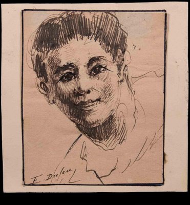 Edouard Dufeu, Portrait of Young Boy, Original Drawing in Pen, 1880s-ZCI-1362744