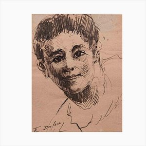 Edouard Dufeu, Portrait of Young Boy, Original Drawing in Pen, 1880s-ZCI-1362744