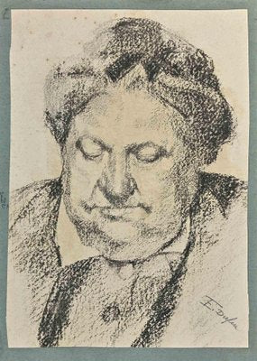 Edouard Dufeu, Portrait, Original Charcoal Drawing, Late 19th Century-ZCI-1383150