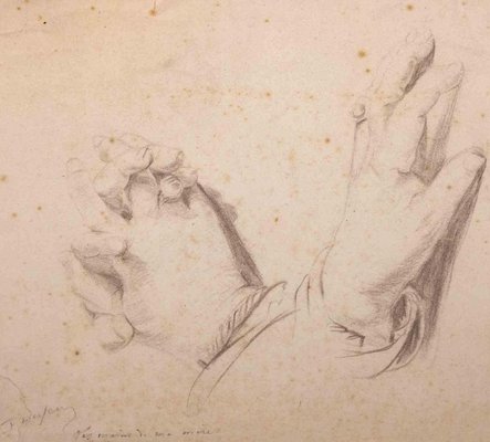 Edouard Dufeu, The Hands of My Mother, Original Drawing, 1880s-ZCI-1403372