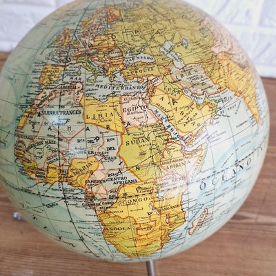 Educational Tabletop World Globe in Glass and Paper, 1950s-FRB-1732959