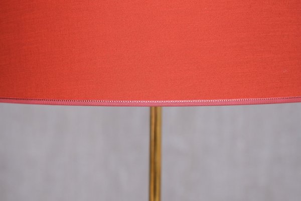 Edvard Hagman Table Lamp in Brass, Elm and Vermillion Shade, Sweden, 1940s-FMT-2021099