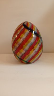 Egg-Shaped Sculpture in Red, Yellow, Blue and Green Banded Glass by Archimede Seguso, Murano, Italy, 1970s-TKR-1819999