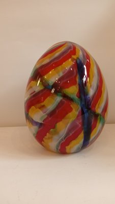 Egg-Shaped Sculpture in Red, Yellow, Blue and Green Banded Glass by Archimede Seguso, Murano, Italy, 1970s-TKR-1819999