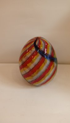 Egg-Shaped Sculpture in Red, Yellow, Blue and Green Banded Glass by Archimede Seguso, Murano, Italy, 1970s-TKR-1819999