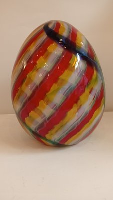 Egg-Shaped Sculpture in Red, Yellow, Blue and Green Banded Glass by Archimede Seguso, Murano, Italy, 1970s-TKR-1819999