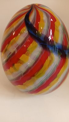 Egg-Shaped Sculpture in Red, Yellow, Blue and Green Banded Glass by Archimede Seguso, Murano, Italy, 1970s-TKR-1819999