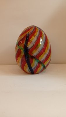 Egg-Shaped Sculpture in Red, Yellow, Blue and Green Banded Glass by Archimede Seguso, Murano, Italy, 1970s-TKR-1819999