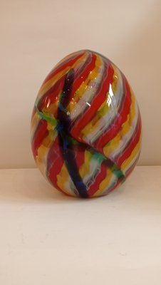 Egg-Shaped Sculpture in Red, Yellow, Blue and Green Banded Glass by Archimede Seguso, Murano, Italy, 1970s-TKR-1819999