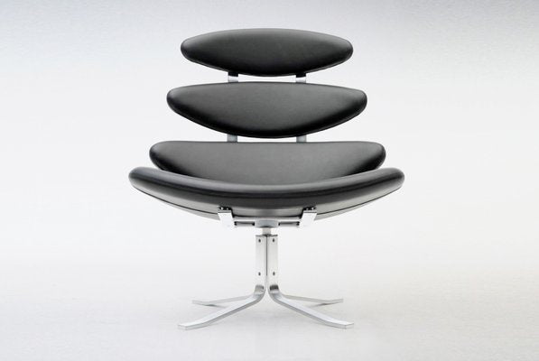 EJ5 Corona Lounge Chair in Steel and Black Leather by Poul M. Volther for Erik Jørgensen Møbelfabrik, 1960s-RTX-2034632