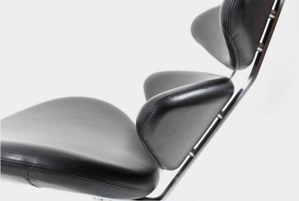 EJ5 Corona Lounge Chair in Steel and Black Leather by Poul M. Volther for Erik Jørgensen Møbelfabrik, 1960s-RTX-2034632