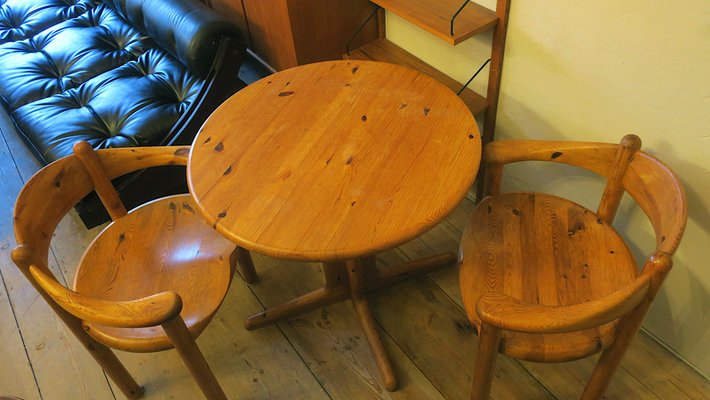 Elbow Chairs and Side Table in Patinated Pine by Rainer Daumiller for Hirtshals Sawmill, 1960s, Set of 3-ED-1770908