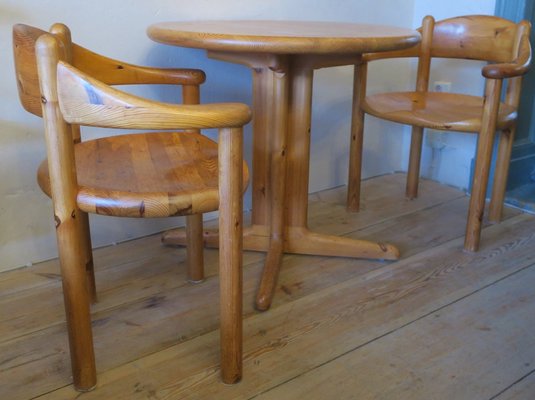 Elbow Chairs and Side Table in Patinated Pine by Rainer Daumiller for Hirtshals Sawmill, 1960s, Set of 3-ED-1770908