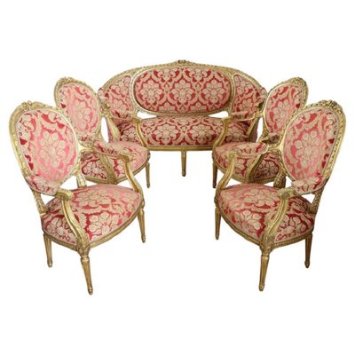 Elegant Living Room Set in Gilded Wood, 1920s, Set of 5-DCO-1273854