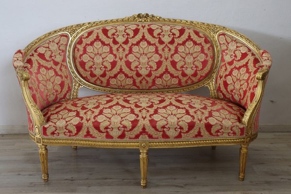 Elegant Living Room Set in Gilded Wood, 1920s, Set of 5-DCO-1273854