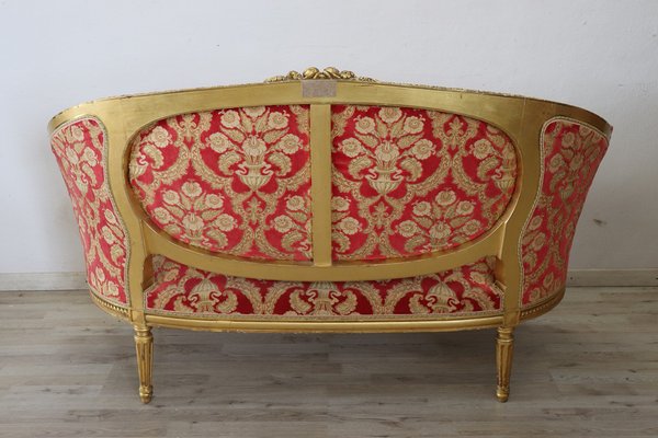 Elegant Living Room Set in Gilded Wood, 1920s, Set of 5-DCO-1273854