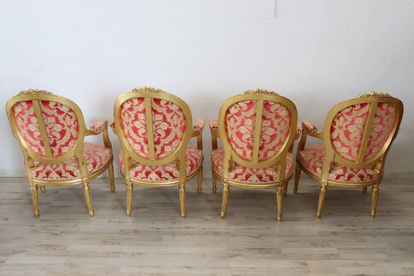 Elegant Living Room Set in Gilded Wood, 1920s, Set of 5-DCO-1273854