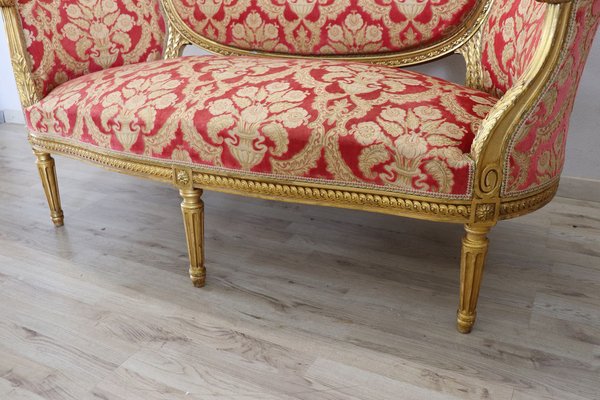 Elegant Living Room Set in Gilded Wood, 1920s, Set of 5-DCO-1273854