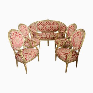 Elegant Living Room Set in Gilded Wood, 1920s, Set of 5-DCO-1273854