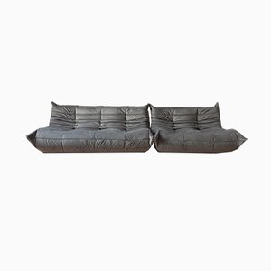 Elephant Grey Velvet Togo 2- and 3-Seat Sofa by Michel Ducaroy for Ligne Roset, Set of 2-IXA-685973