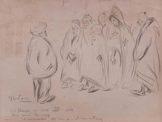 Elie Anatole Pavil, Visite à l'Elysée, Original Drawing on Paper, Early 20th Century-ZCI-1384934