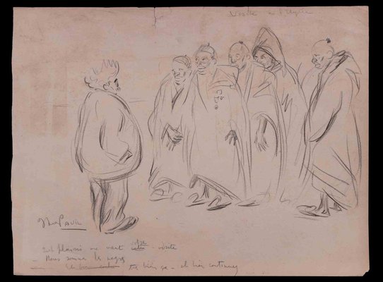 Elie Anatole Pavil, Visite a Lelysée, Original Drawing, Early 20th-Century-ZCI-1324418