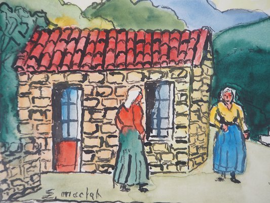 Elisée Maclet, Bretonnes à l'Entrée du Village, Watercolor, Early 20th Century-KHH-1387658