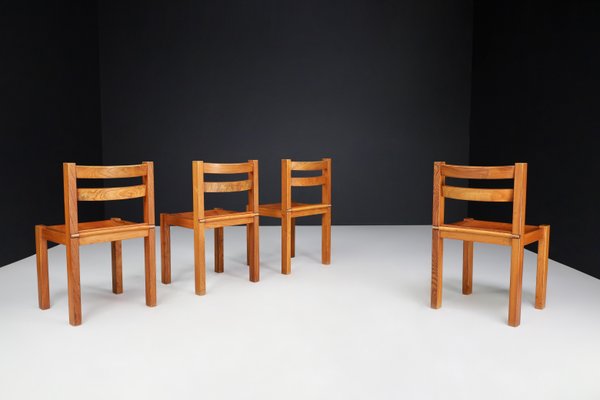 Elm and Cognac Leather Dining Room Chairs, Italy, 1950s, Set of 4-TRW-1797132