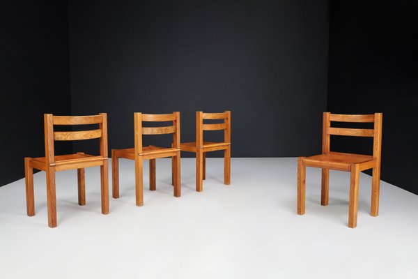 Elm and Cognac Leather Dining Room Chairs, Italy, 1950s, Set of 4-TRW-1797132