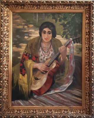 Elza Latina, Young Girl with a Guitar, 1920s, Oil on Canvas-QOR-2017372