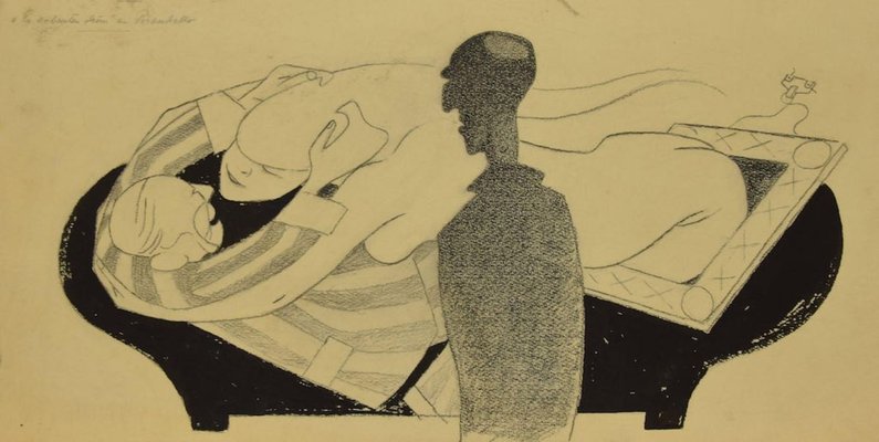 Embracing the Death, Original ink by Adolf Reinhold Hallman, 1936-ZCI-892004