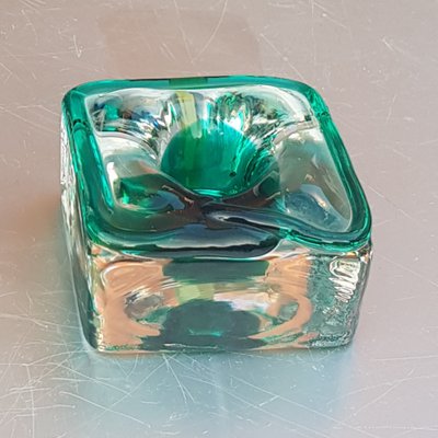 Emerald Green and Clear Glass Block Vase and Candle Holder, 1970s, Set of 2-QDP-1015080