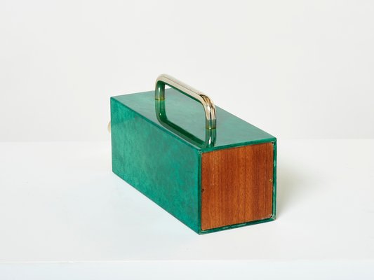 Emerald Green Goatskin & Brass Thermos Carafe by Aldo Tura, 1960-YJA-1393910