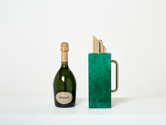 Emerald Green Goatskin & Brass Thermos Carafe by Aldo Tura, 1960-YJA-1393910