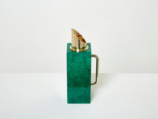 Emerald Green Goatskin & Brass Thermos Carafe by Aldo Tura, 1960-YJA-1393910