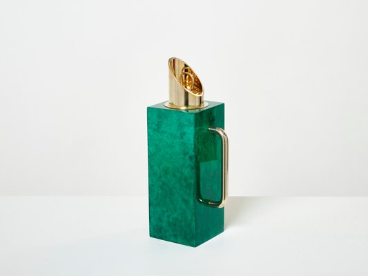 Emerald Green Goatskin & Brass Thermos Carafe by Aldo Tura, 1960-YJA-1393910