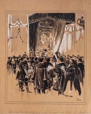 Emile Brod, Reception, Ink and Watercolor on Paper, Early 20th Century-ZCI-871710