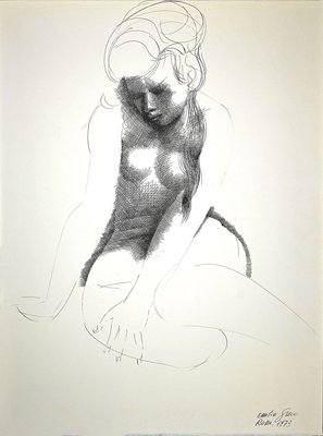 Emilio Greco, Nude of Woman, Original China Ink Drawing, 1973-ZCI-884266