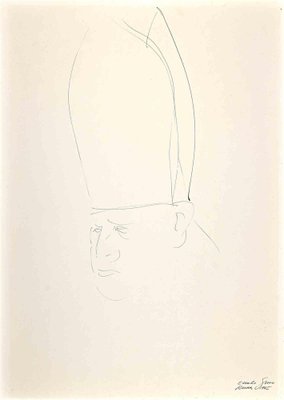 Emilio Greco, Posthumous Portrait of Pope John 23°, China Ink Drawing, 1973-ZCI-2029236