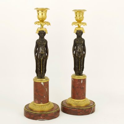 Empire Candleholders with Vestal Figures in the Style of Claude Galle, France, Early 1800s, Set of 2-KMT-1073558