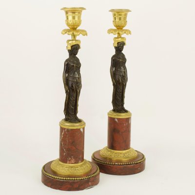 Empire Candleholders with Vestal Figures in the Style of Claude Galle, France, Early 1800s, Set of 2-KMT-1073558